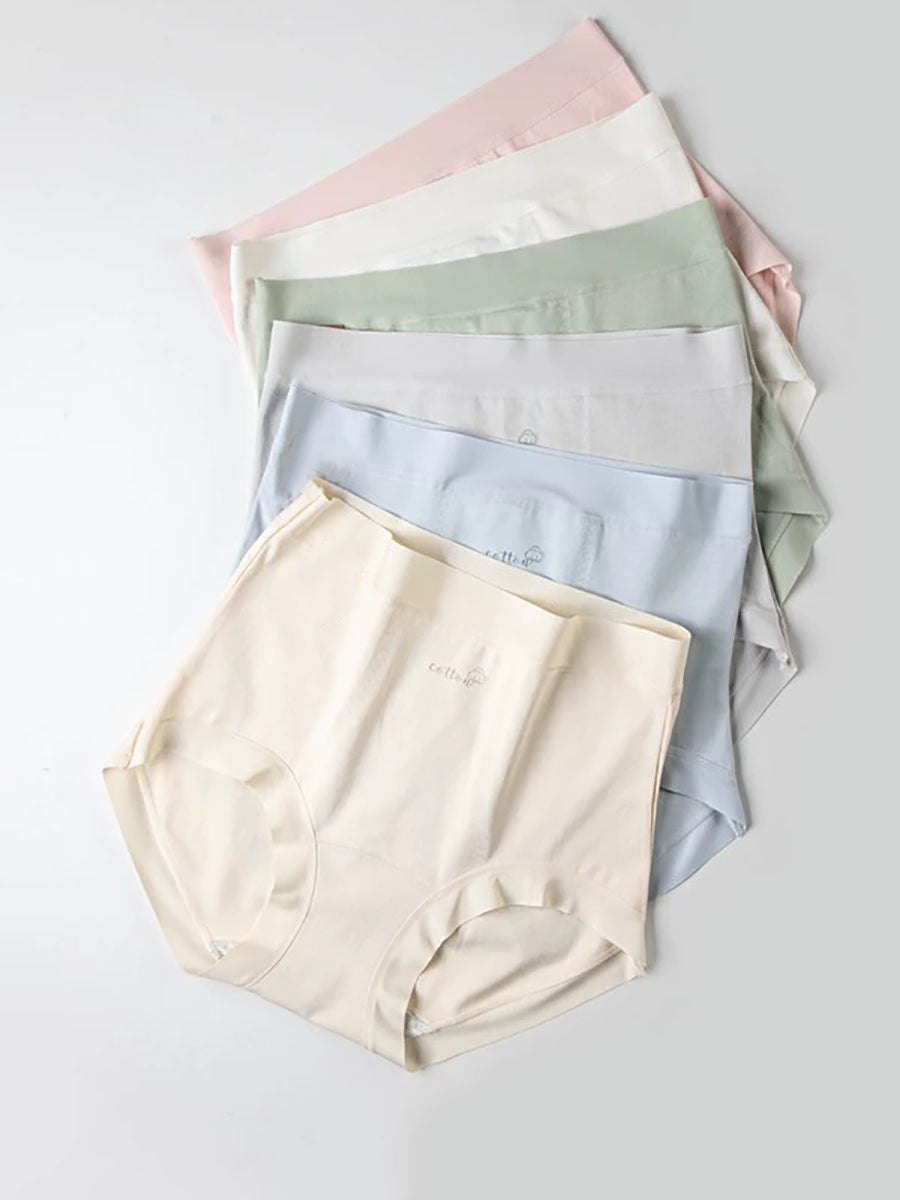 6 Pieces Women High Waist Pure Color Cotton Underwear