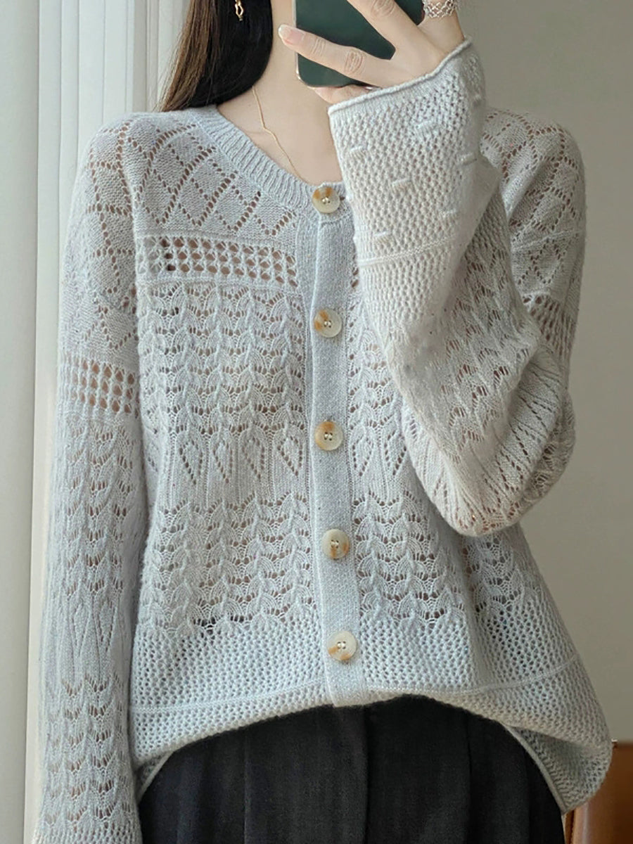 Women Autumn Artsy Pure Color O-Neck Knitted Sweater