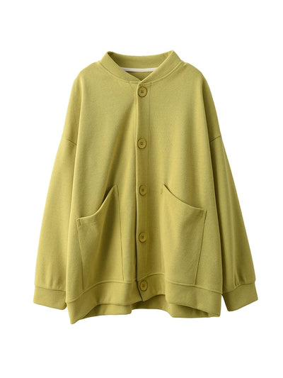 Women Autumn Pure Color O-Neck Cotton Coat
