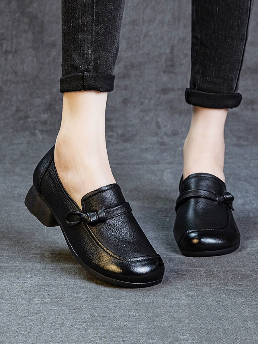 Women Vintage Genuine Leather Mid-Heel Shoes