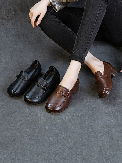 Women Vintage Genuine Leather Mid-Heel Shoes