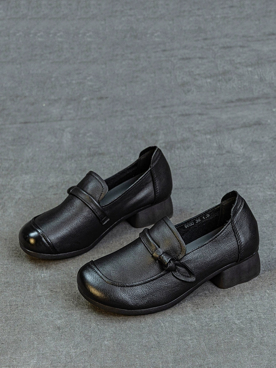Women Vintage Genuine Leather Mid-Heel Shoes