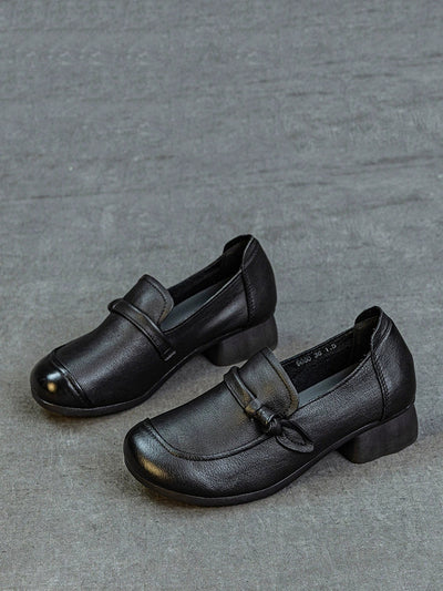 Women Vintage Genuine Leather Mid-Heel Shoes