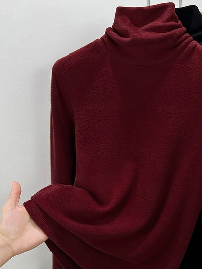 Women Autumn Casual Pure Color Turtleneck Bottom Blouse