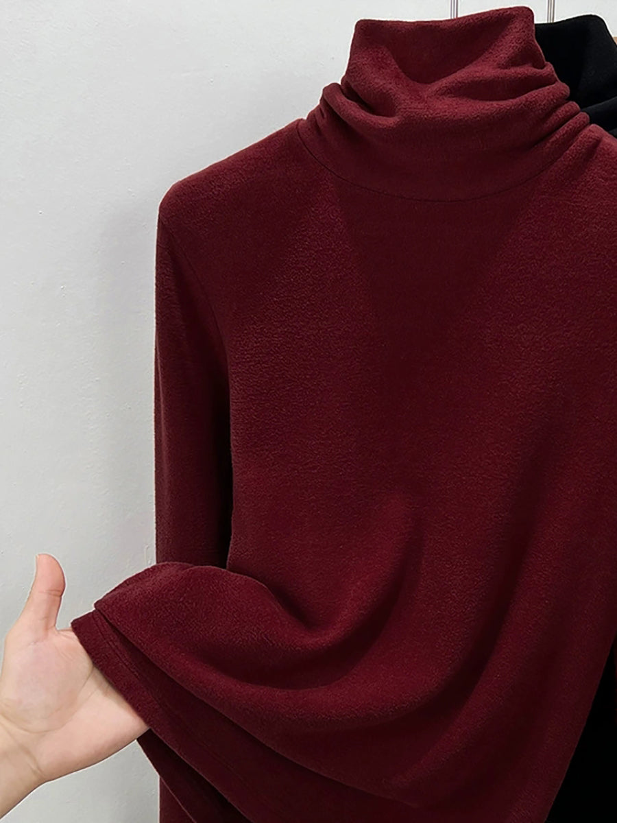 Women Autumn Casual Pure Color Turtleneck Bottom Blouse