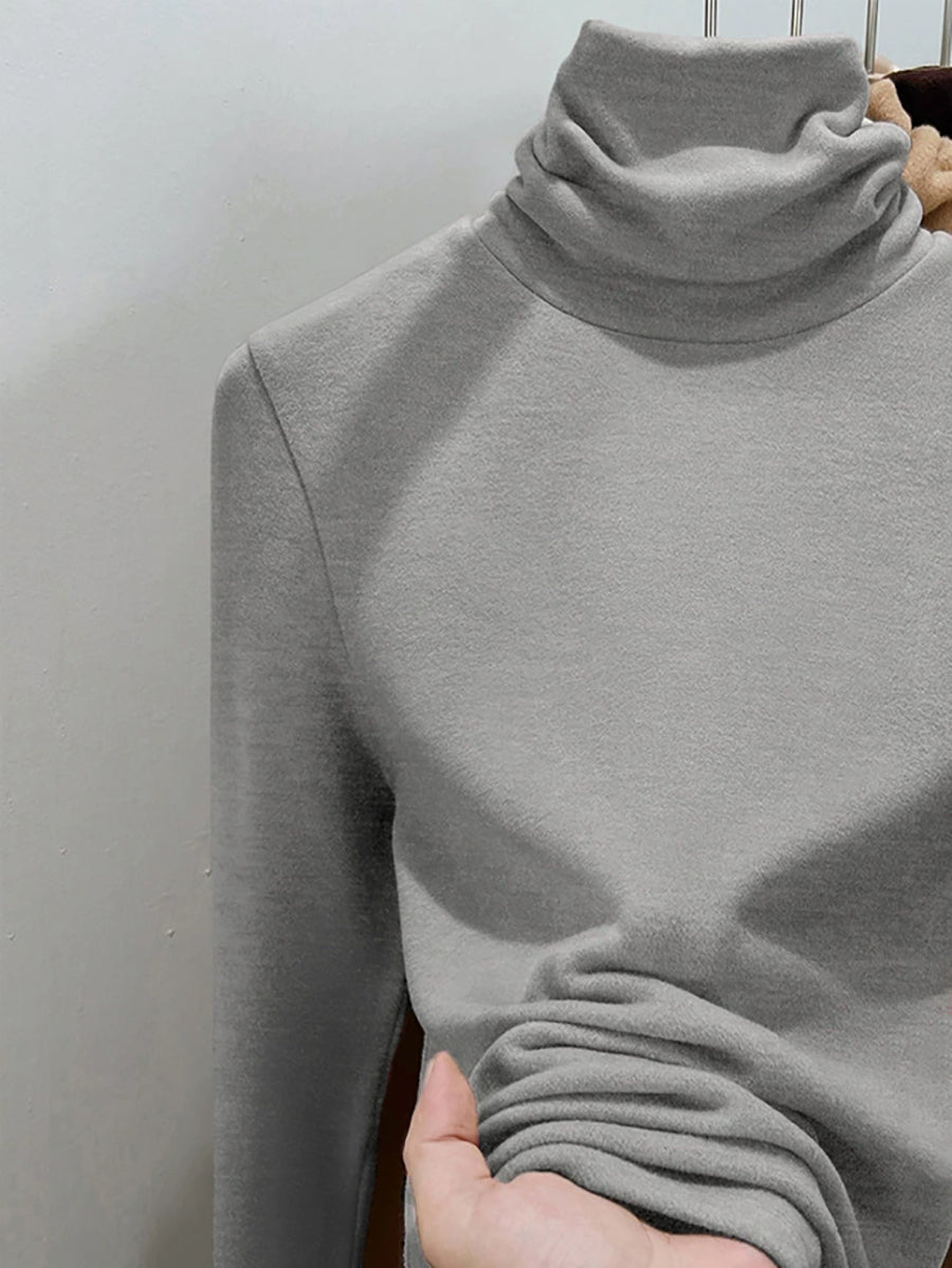 Women Autumn Casual Pure Color Turtleneck Bottom Blouse