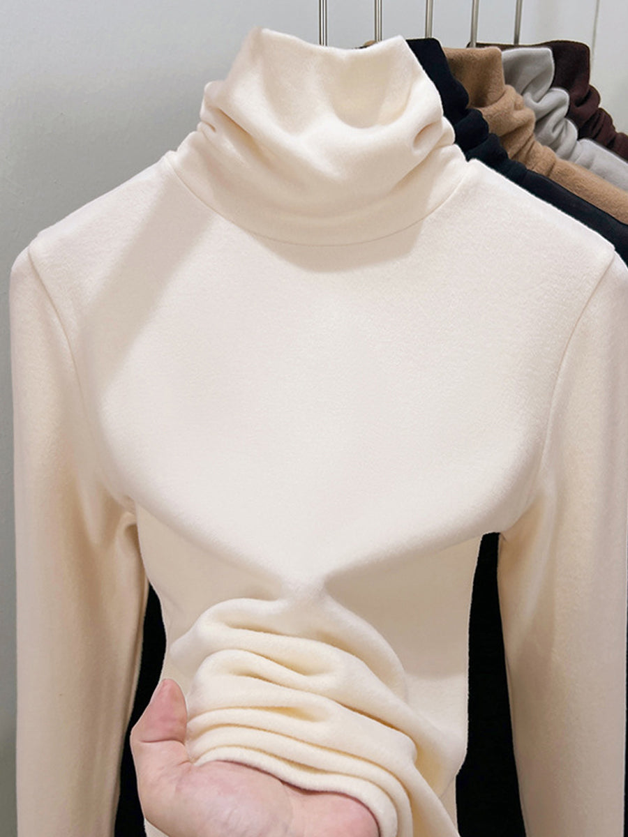 Women Autumn Casual Pure Color Turtleneck Bottom Blouse