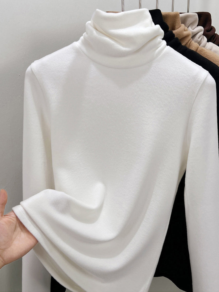 Women Autumn Casual Pure Color Turtleneck Bottom Blouse