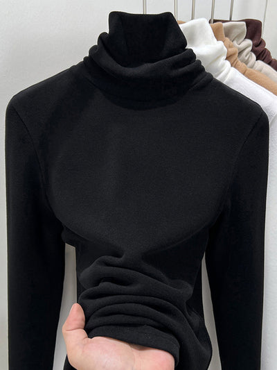 Women Autumn Casual Pure Color Turtleneck Bottom Blouse