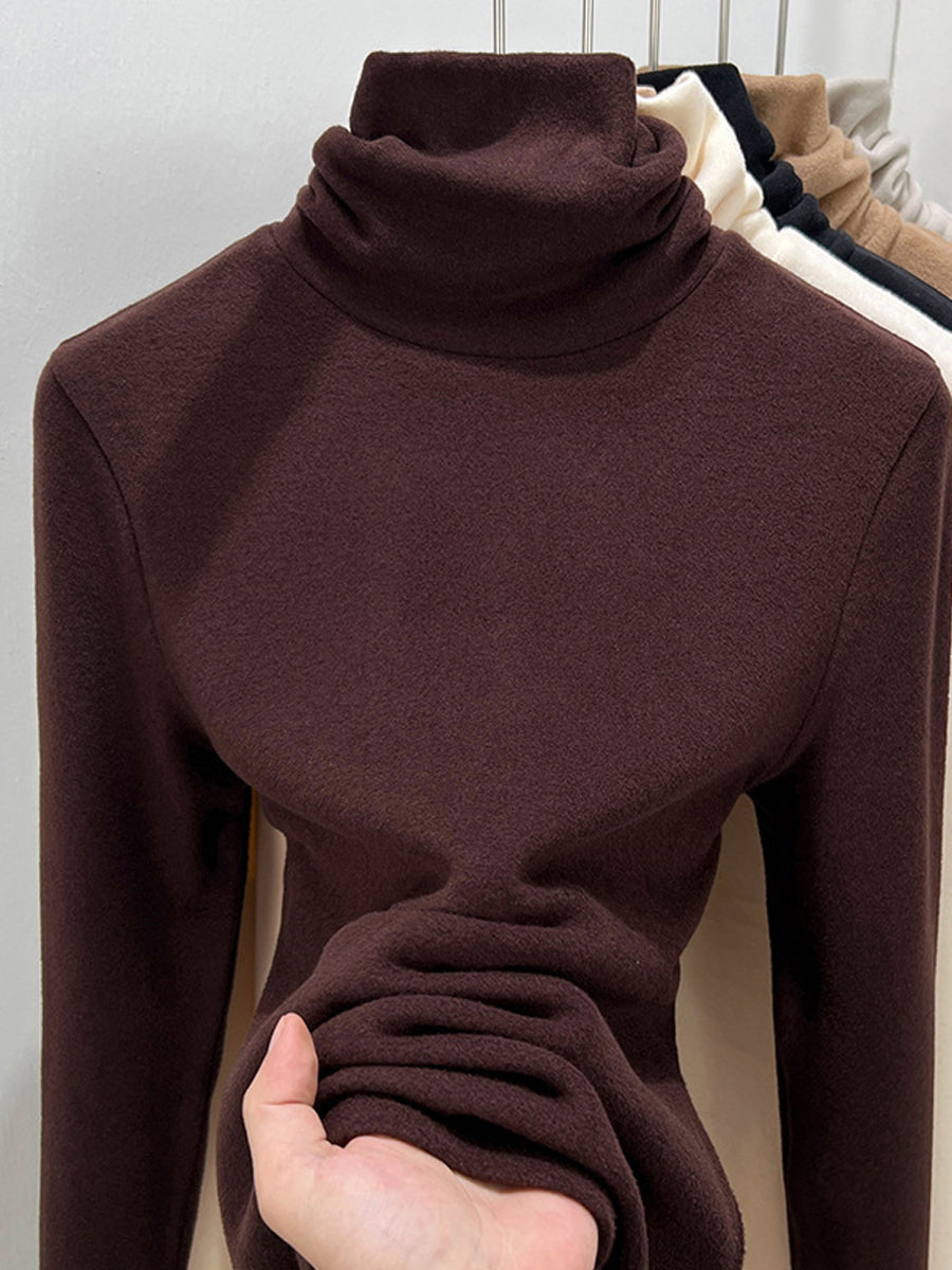 Women Autumn Casual Pure Color Turtleneck Bottom Blouse