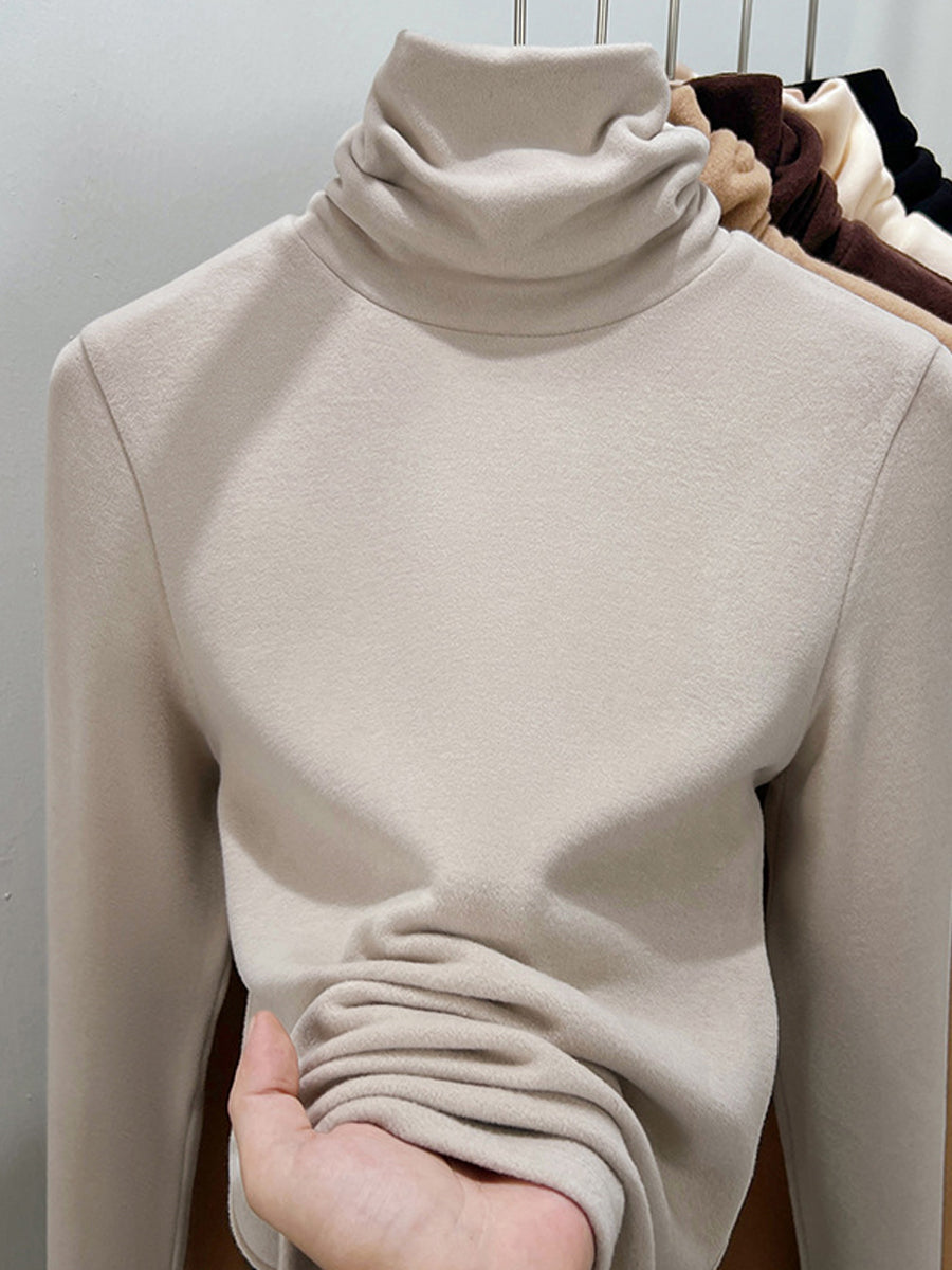 Women Autumn Casual Pure Color Turtleneck Bottom Blouse