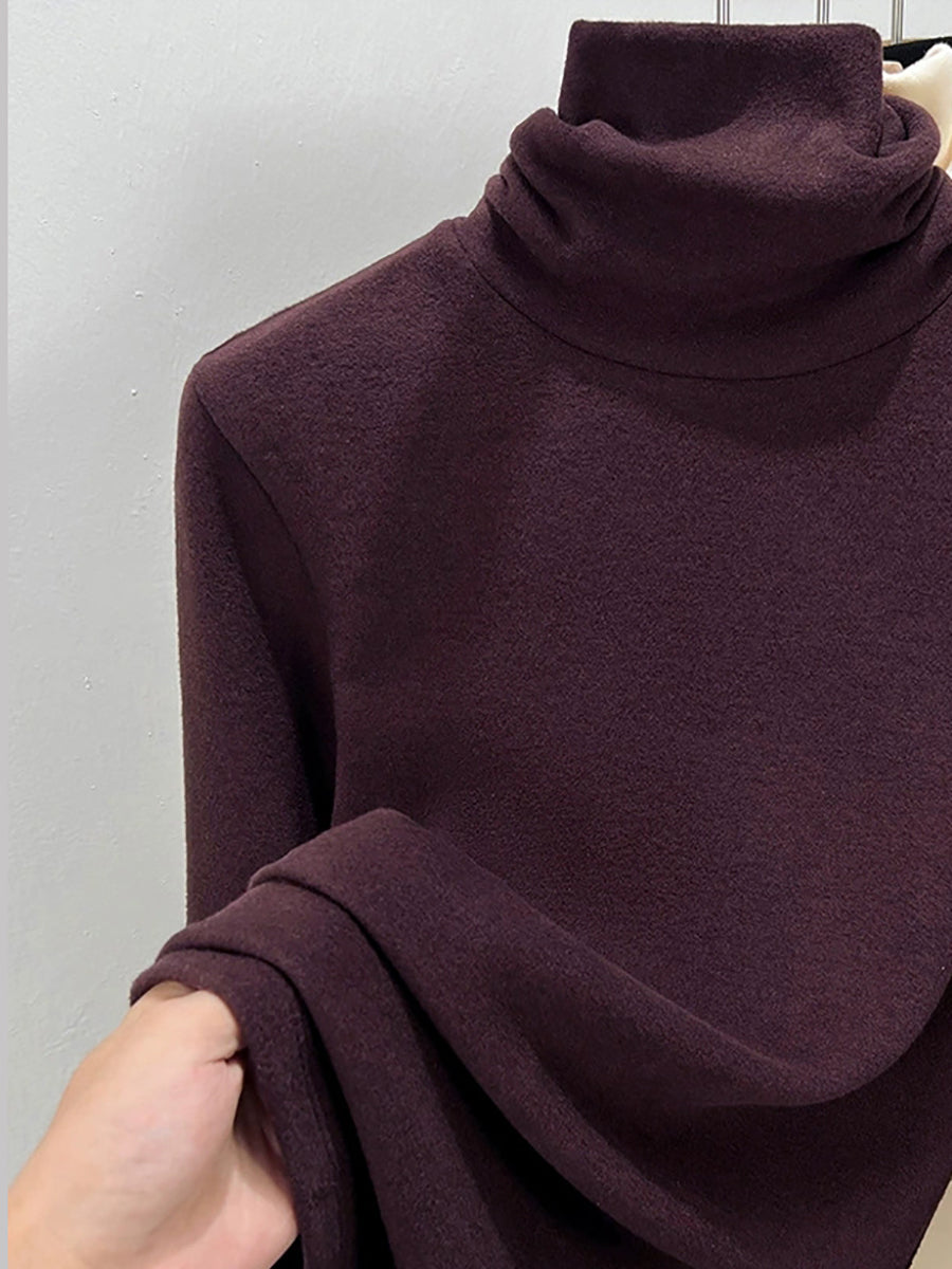 Women Autumn Casual Pure Color Turtleneck Bottom Blouse