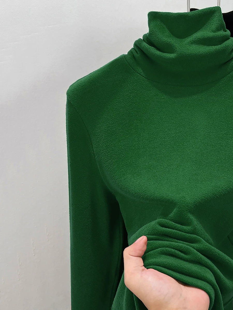 Women Autumn Casual Pure Color Turtleneck Bottom Blouse