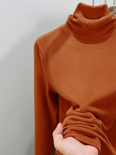 Women Autumn Casual Pure Color Turtleneck Bottom Blouse