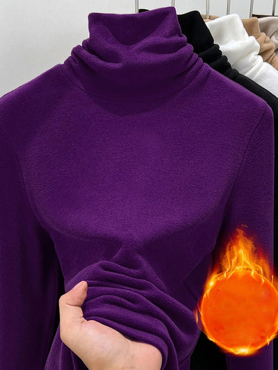 Women Autumn Casual Pure Color Turtleneck Bottom Blouse