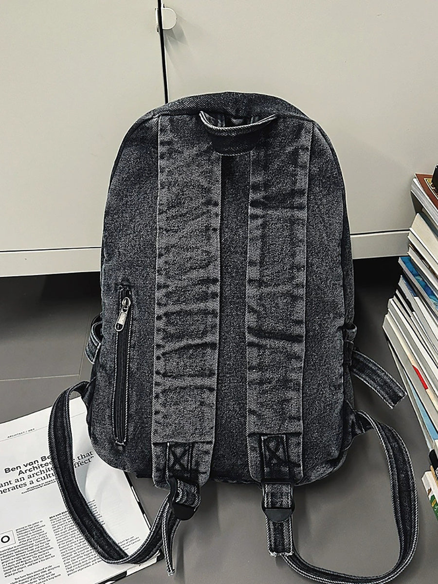 Women Pure Color Denim Large Capacity Backpack