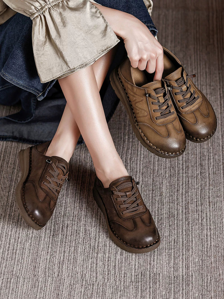 Women Casual Genuine Leather Spliced Flat Shoes