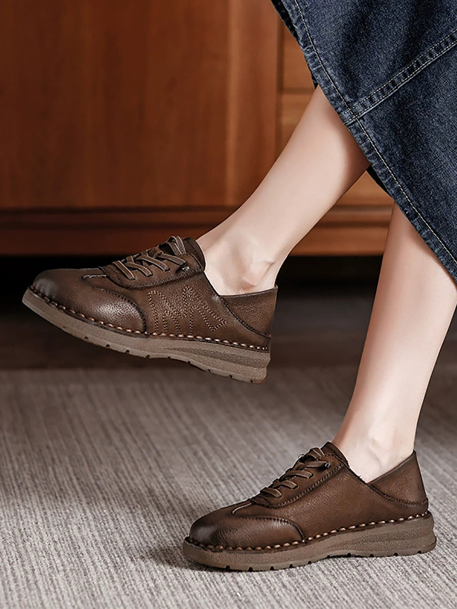 Women Casual Genuine Leather Spliced Flat Shoes
