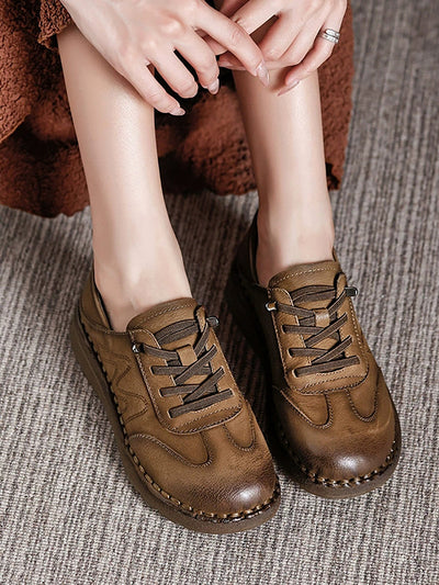 Women Casual Genuine Leather Spliced Flat Shoes