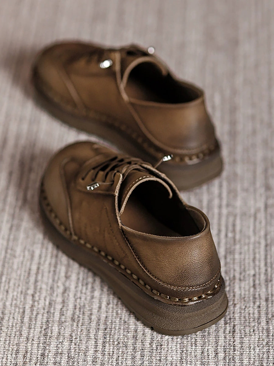 Women Casual Genuine Leather Spliced Flat Shoes