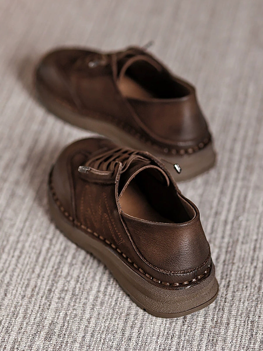 Women Casual Genuine Leather Spliced Flat Shoes