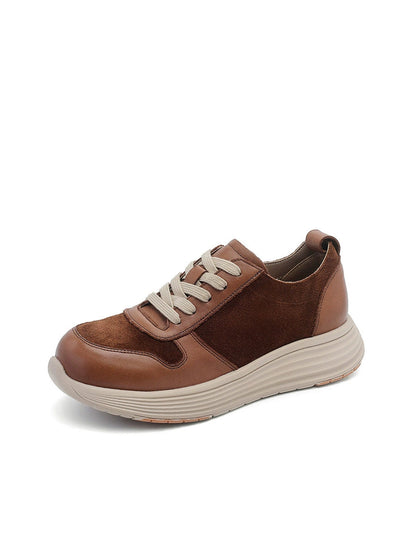 Women Autumn Colorblock Leather Flat Sport Shoes