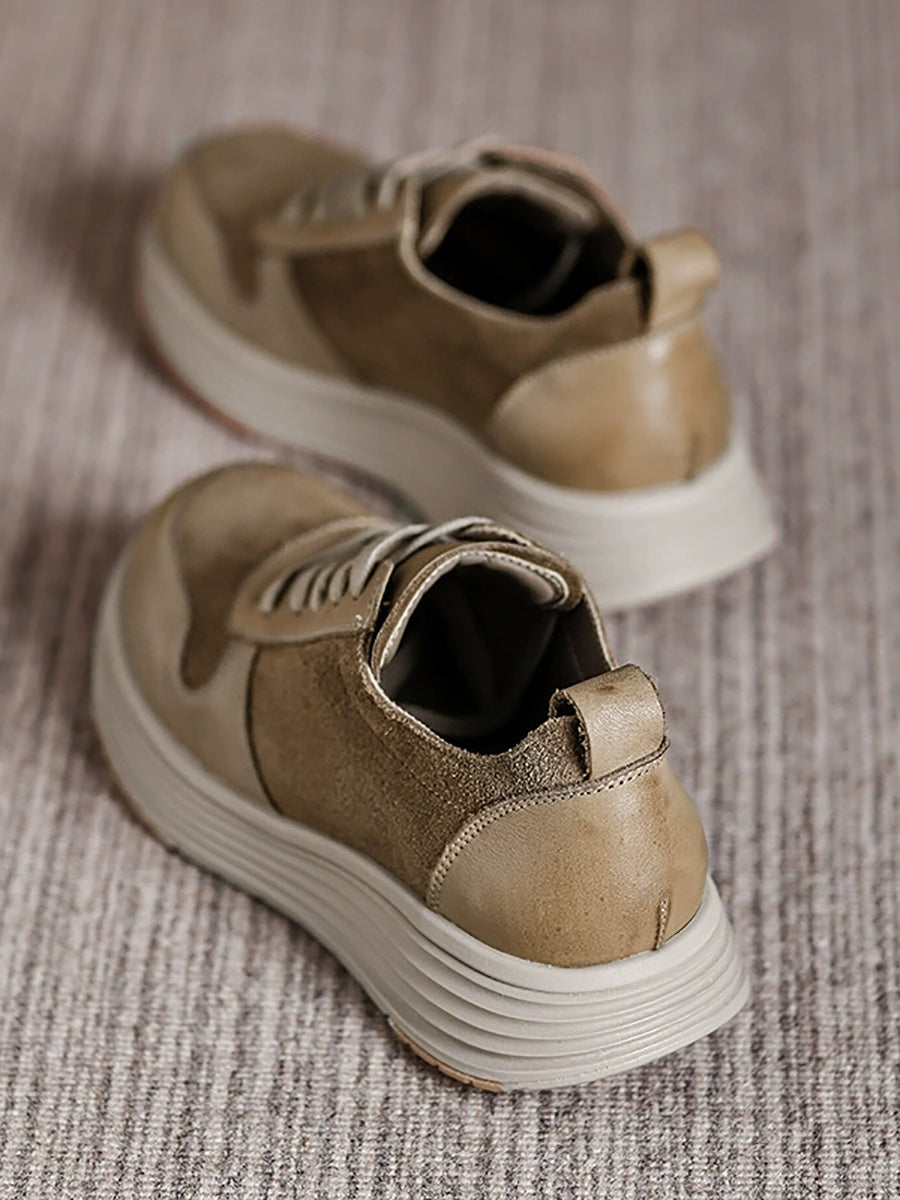 Women Autumn Colorblock Leather Flat Sport Shoes