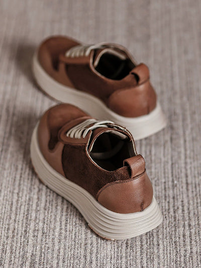 Women Autumn Colorblock Leather Flat Sport Shoes