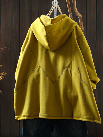 Women Autumn Casual Cotton Pure Color Hoodie