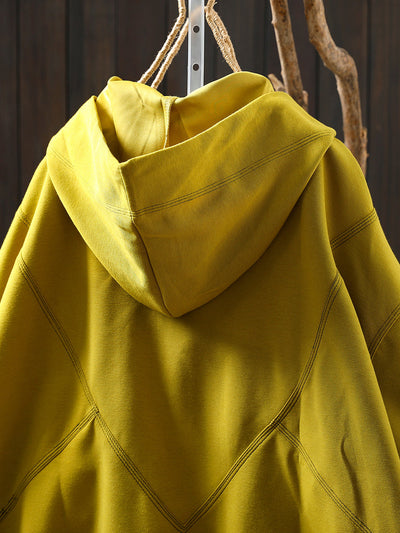 Women Autumn Casual Cotton Pure Color Hoodie