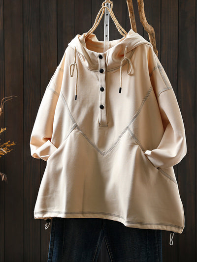 Women Autumn Casual Cotton Pure Color Hoodie