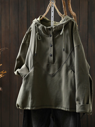 Women Autumn Casual Cotton Pure Color Hoodie