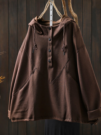 Women Autumn Casual Cotton Pure Color Hoodie