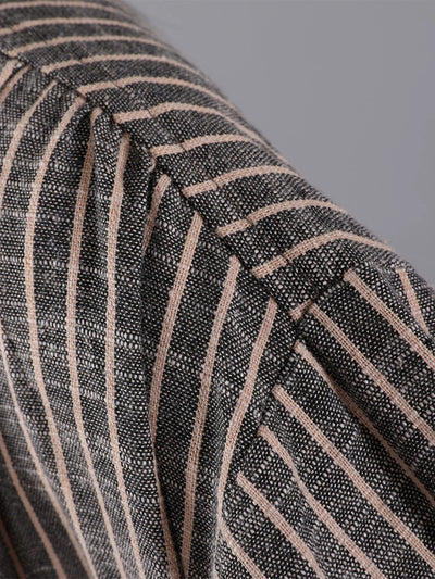 Plus Size Women Autumn Stripe Turn-down Collar Cotton Dress