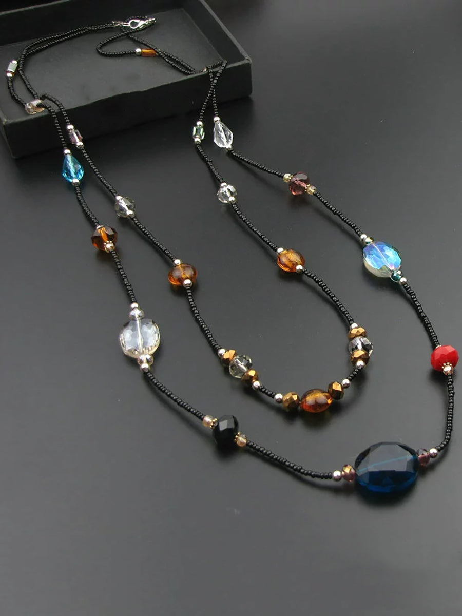 Vintage Double-layered Crystal Beaded Necklace