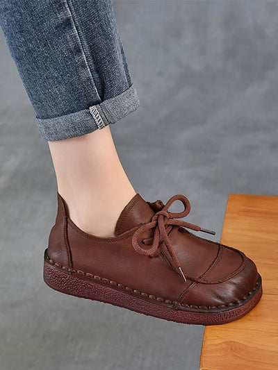 Women Autumn Vintage Soft Leather Mid Heel Shoes