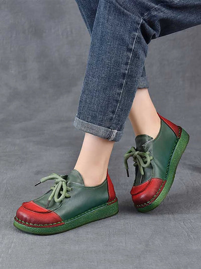 Women Autumn Vintage Soft Leather Mid Heel Shoes