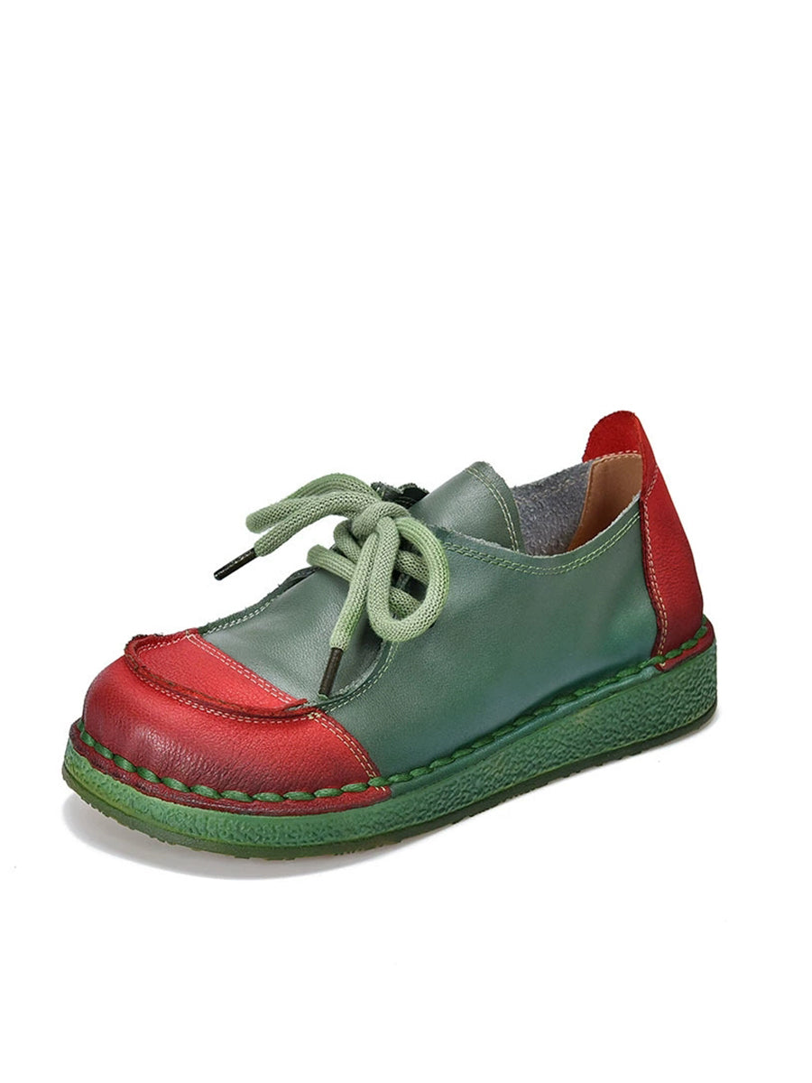 Women Autumn Vintage Soft Leather Mid Heel Shoes