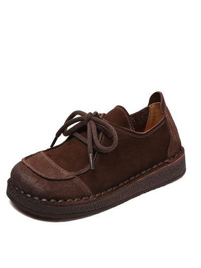 Women Autumn Vintage Soft Leather Mid Heel Shoes