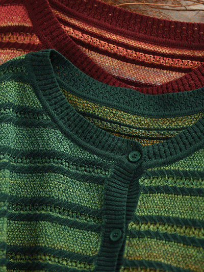 Women Autumn Casual Colorblock Stripe O-Neck Sweater