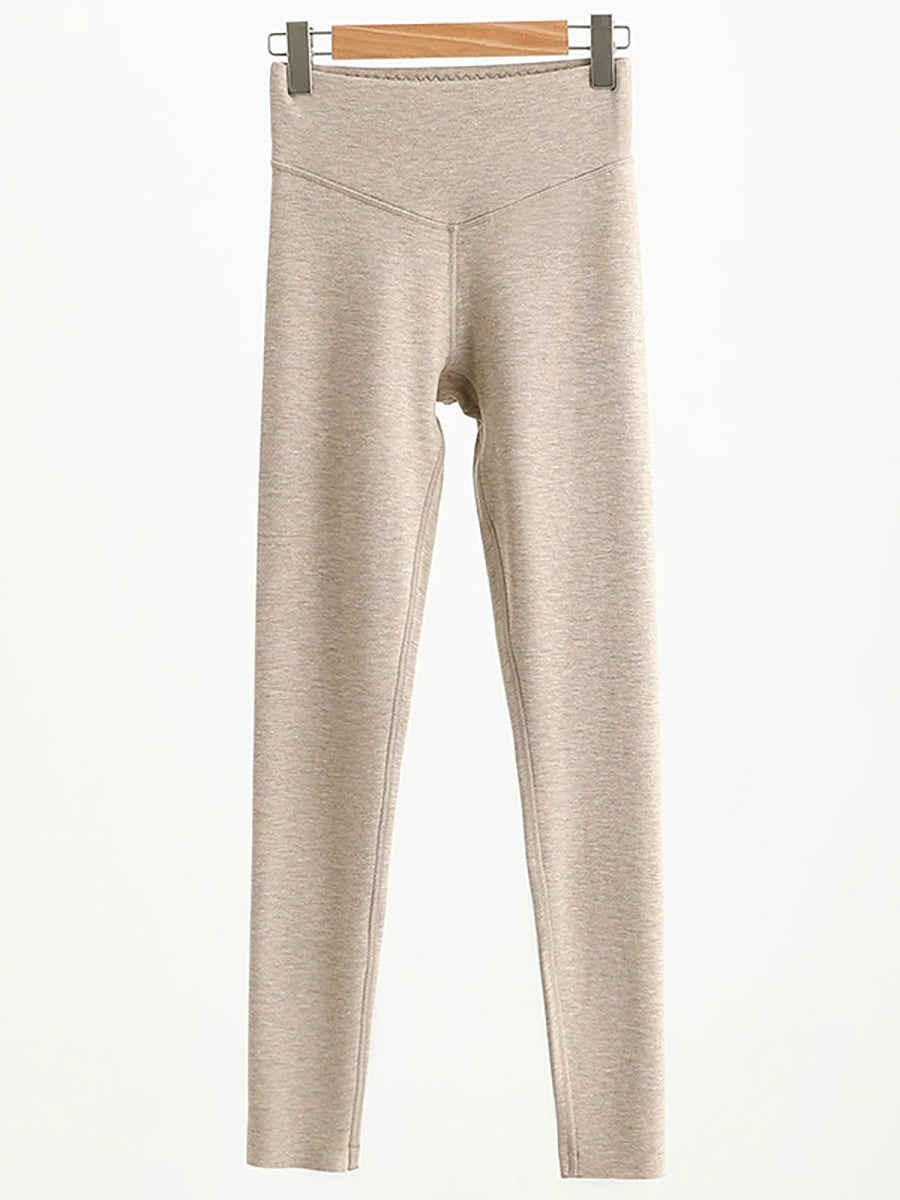 Women Autumn Warm Pure Color High Waist Leggings