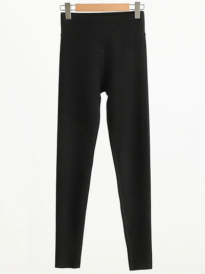 Women Autumn Warm Pure Color High Waist Leggings