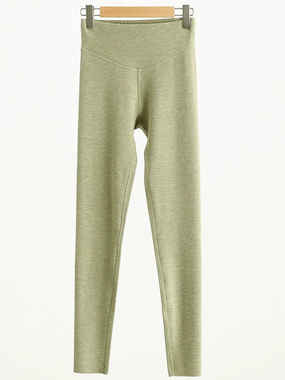 Women Autumn Warm Pure Color High Waist Leggings
