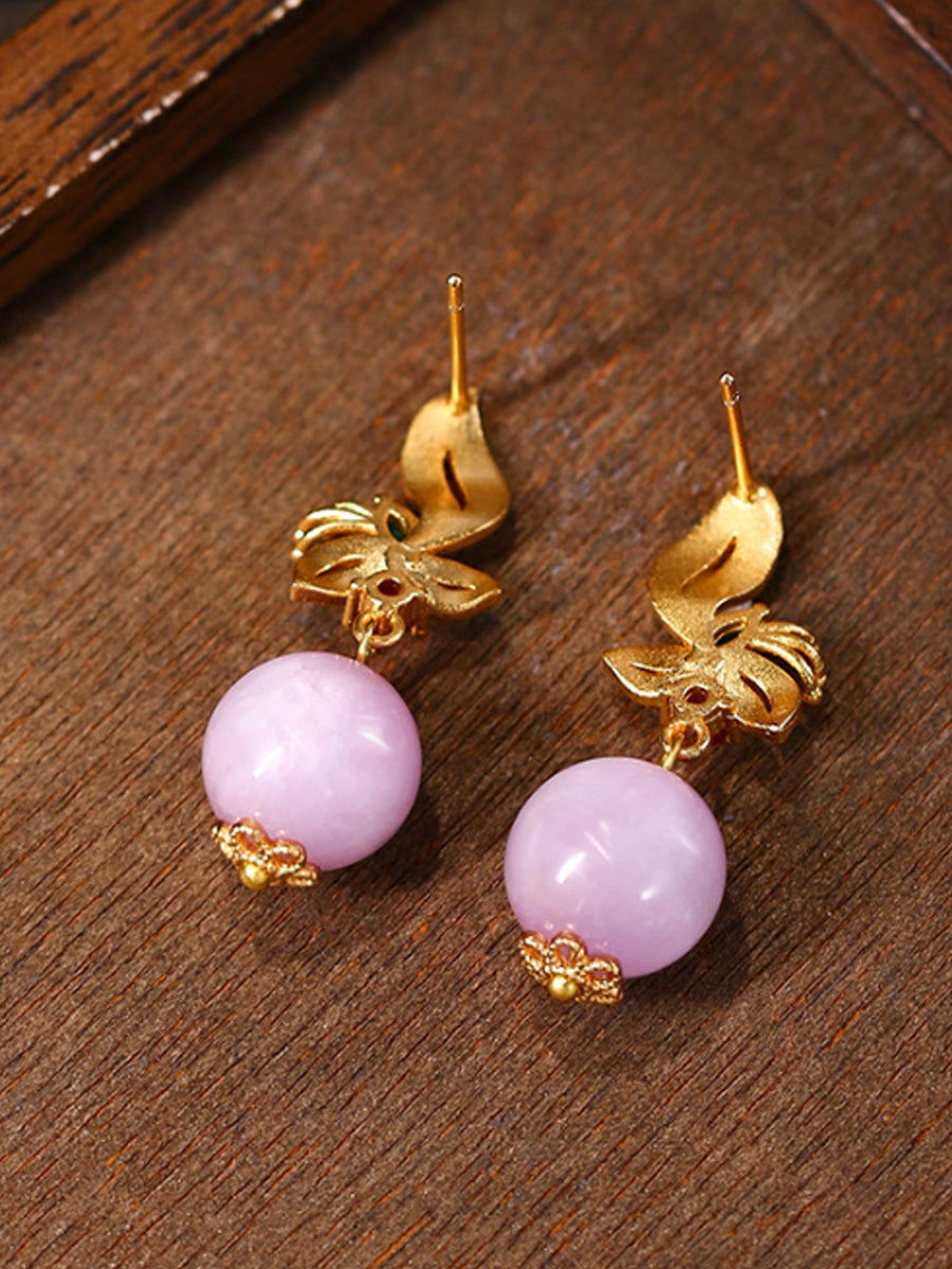 Ethnic Purple Lithium Crystal Butterfly Earrings