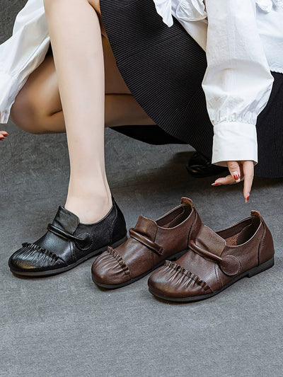 Women Vintage Genuine Leather Spliced Low Heel Shoes