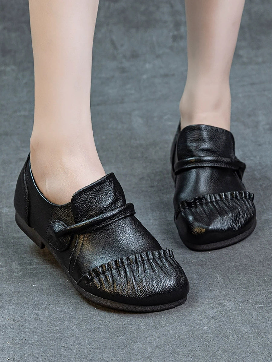 Women Vintage Genuine Leather Spliced Low Heel Shoes