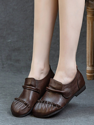 Women Vintage Genuine Leather Spliced Low Heel Shoes