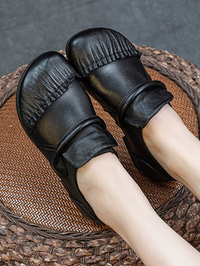 Women Vintage Genuine Leather Spliced Low Heel Shoes