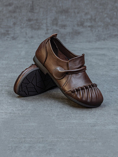 Women Vintage Genuine Leather Spliced Low Heel Shoes