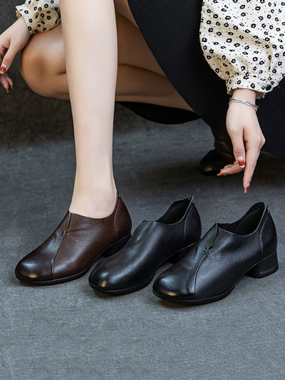 Women Vintage Genuine Leather Mid Heel Shoes